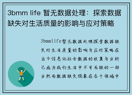 3bmm life 暂无数据处理：探索数据缺失对生活质量的影响与应对策略